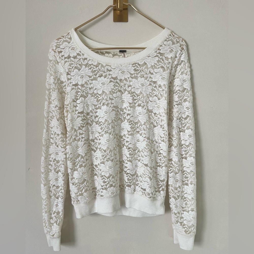 Poof! Ivory Fairycore Bohemian Floral Lace Top L